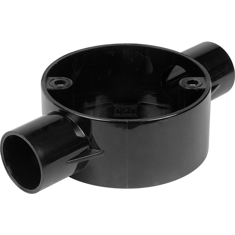 Falcon Trunking - 20mm PVC Conduit 2 Way Through Box Black 2S/20B