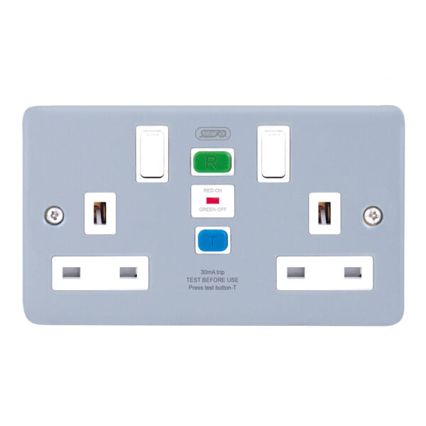 Selectric - LGRCD-5 - 13A RCD Socket Outlet - 2 Gang DP Switched - Metal Clad (Passive / Latching) Type A