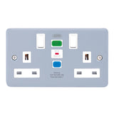 Selectric - LGRCD-5 - 13A RCD Socket Outlet - 2 Gang DP Switched - Metal Clad (Passive / Latching) Type A