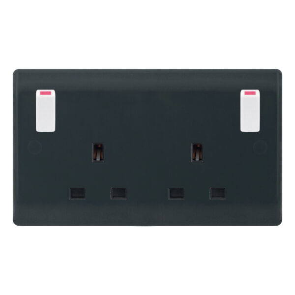 Selectric - SSL609 - 13A Socket Outlet - 2 Gang Switched DP with Outboard Rockers & 2 Earth Terminals - Part M