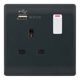 Selectric - Part M Smooth Grey 13 Amp DP Switched Socket USB Type A (2.1A) White Rockers  SSL626