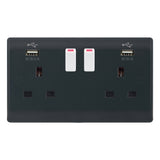 Selectric - Part M Smooth Grey 13 Amp DP Switched Socket 2 x USB Type A (2.1A) White Rockers  SSL627