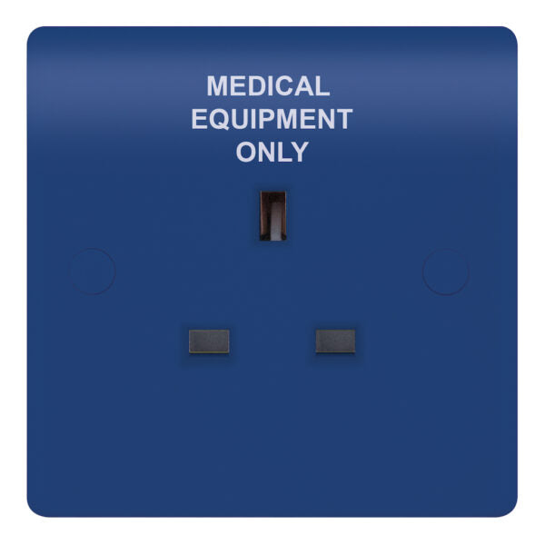 Selectric - SSL666 - 13A Blue Medical Socket Outlet 1 Gang Unswitched with Twin Earth