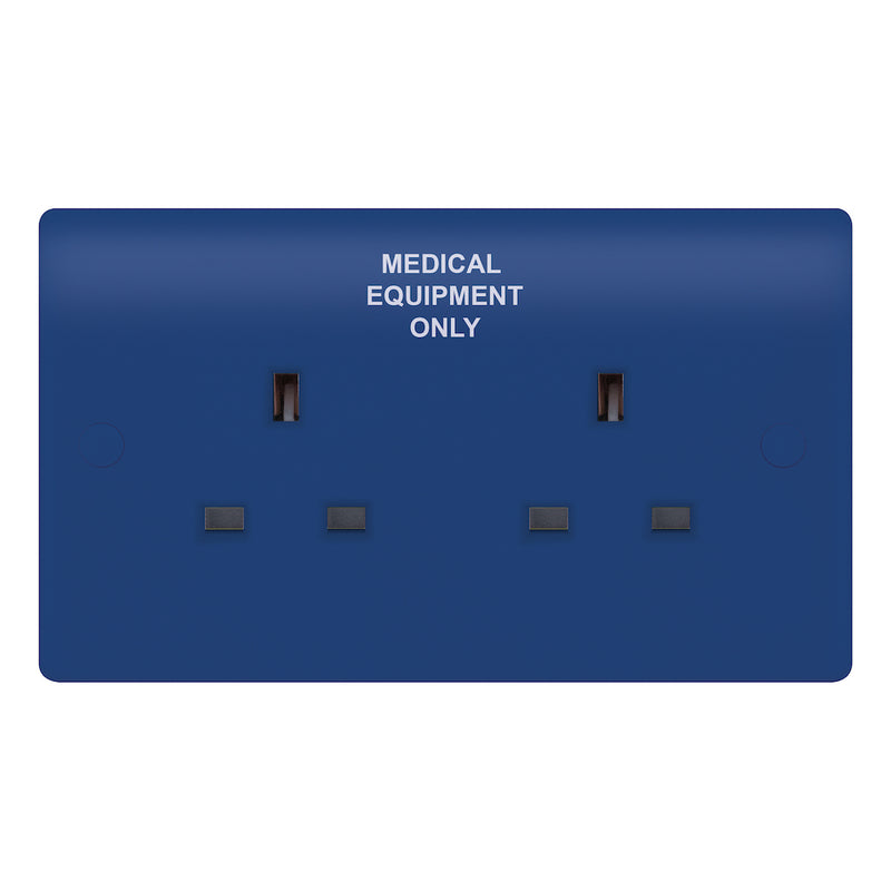 Selectric - SSL668 - 13A Blue Medical Socket Outlet 2 Gang Unswitched with Twin Earth