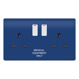 Selectric - SSL669 - 13A Blue Medical Socket Outlet 2 Gang Switched DP with Clean Earth