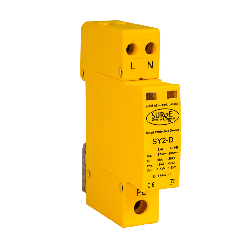 Surge Protection Devices - Type 2+3, Single Module, 2 Pole with Replaceable Modules and Window Indication   SY2-D