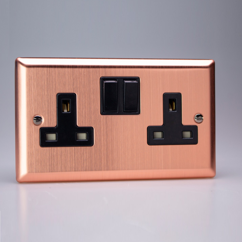 Varilight - Urban Brushed Copper 2 Gang 13A DP Switched Socket  XY5B.BC
