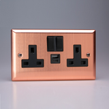 Varilight - Urban Brushed Copper 2-Gang 13A Single Pole Switched Socket with 1x USB A & 1x USB C Charging Ports  XY5UACB.BC