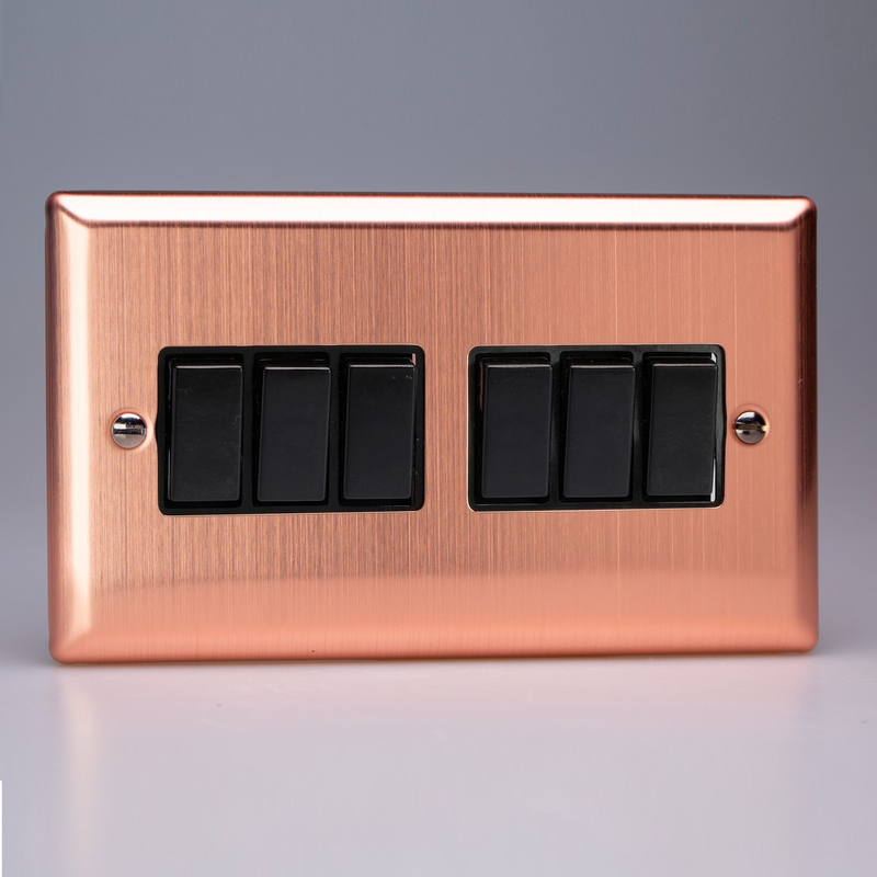 Varilight - Urban Brushed Copper 6 Gang 10A 2 Way Switch XY96B.BC
