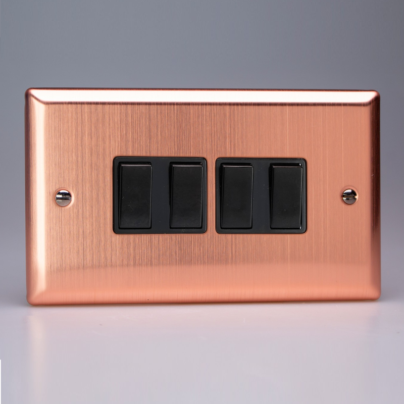 Varilight - Urban Brushed Copper 4 Gang 10A 2 Way Switch XY9B.BC