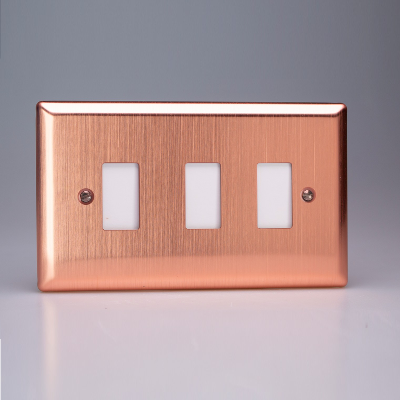 Varilight - Urban Brushed Copper 3 Gang PowerGrid Plate Including Yoke  XYPGY3.BC