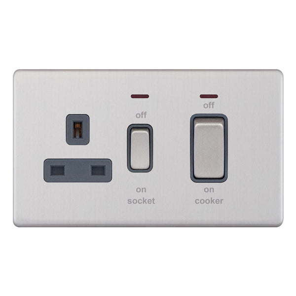 Selectric - Screwless 45 Amp Cooker Unit with 13 Amp Switched Socket & LED Neons - 5MPLUS