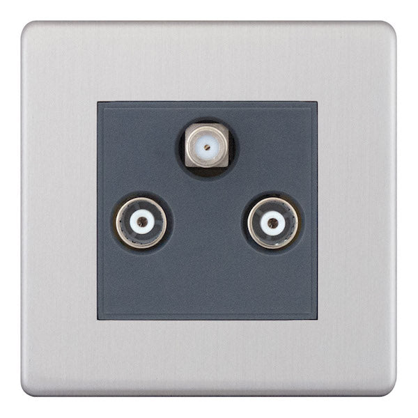 Selectric - Screwless 1 Gang F-Type Satellite Socket + 2 Gang TV Aerial Socket - Isolated 5MPLUS