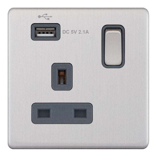Selectric - Screwless 1 Gang 13A Socket With USB 5MPLUS