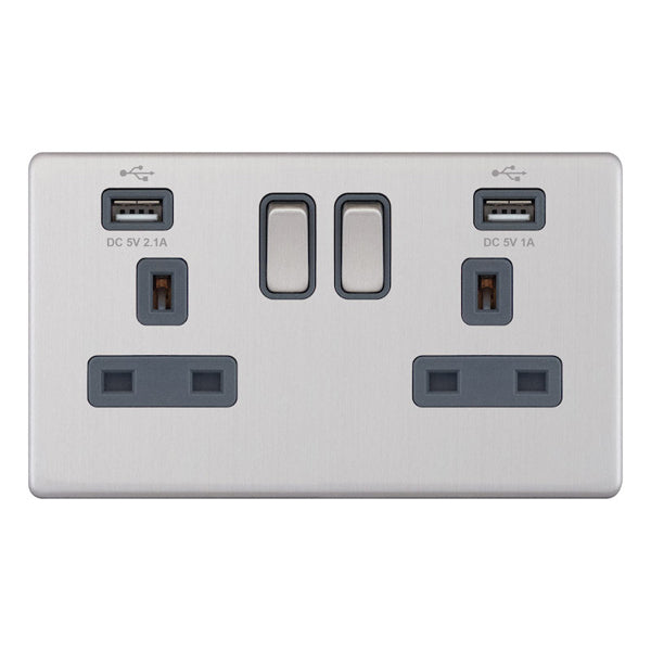 Selectric - Screwless 2 Gang 13A Socket With USB 5MPLUS