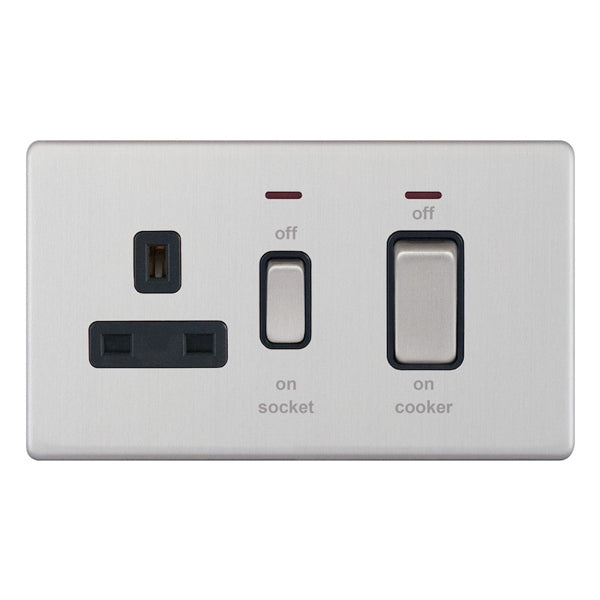 Selectric - Screwless 45 Amp Cooker Unit with 13 Amp Switched Socket & LED Neons - 5MPLUS