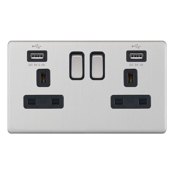 Selectric - Screwless 2 Gang 13A Socket With USB 5MPLUS