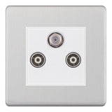 Selectric - Screwless 1 Gang F-Type Satellite Socket + 2 Gang TV Aerial Socket - Isolated 5MPLUS