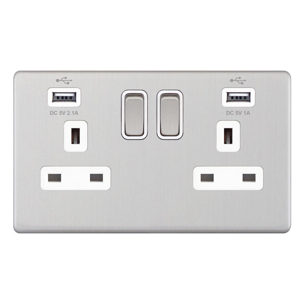 Selectric - Screwless 2 Gang 13A Socket With USB 5MPLUS