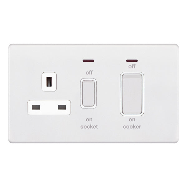 Selectric - Screwless 45 Amp Cooker Unit with 13 Amp Switched Socket & LED Neons - 5MPLUS