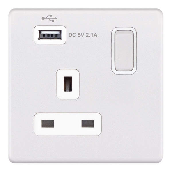 Selectric - Screwless 1 Gang 13A Socket With USB 5MPLUS