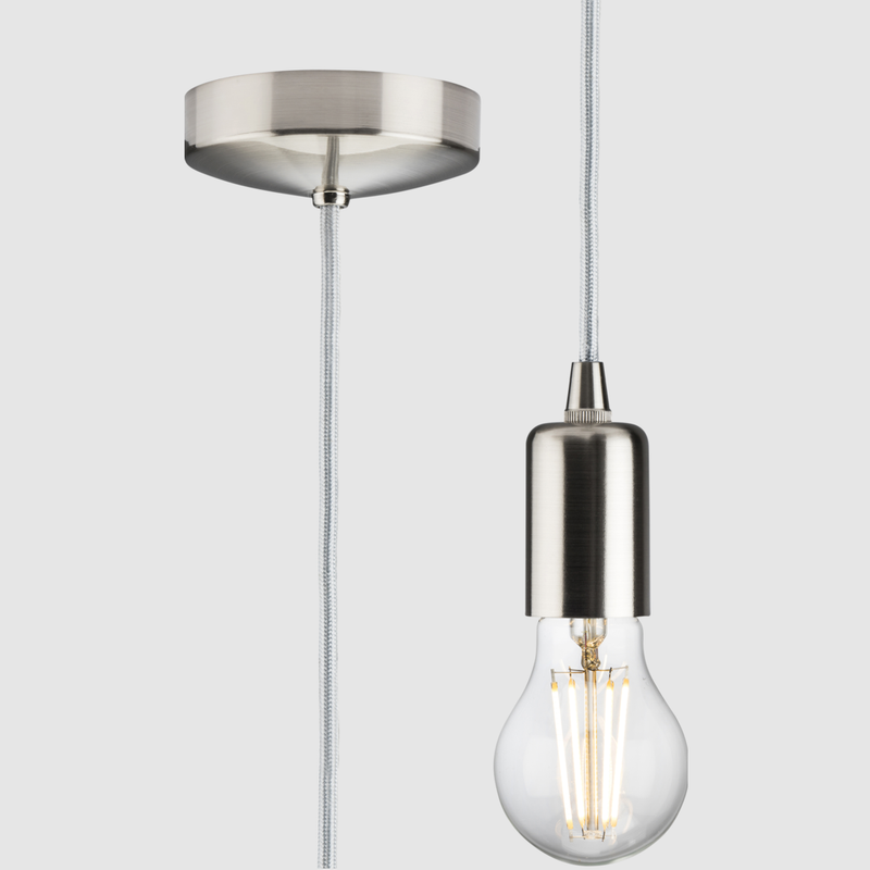 Knightsbridge 1.8m E27 Contemporary Pendant Set Brushed Chrome 8270LBC