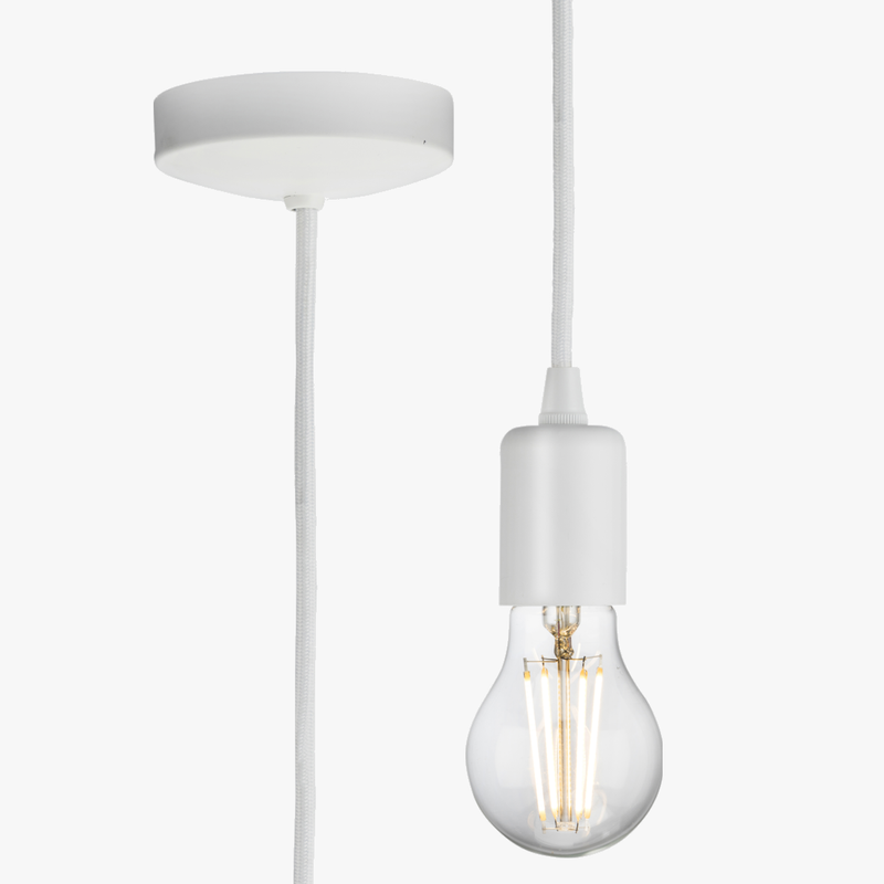 Knightsbridge 1.8m E27 Contemporary Pendant Set Matt White 8270LMW