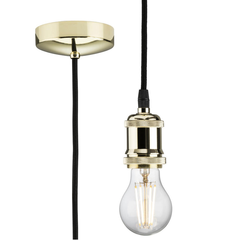 Products Knightsbridge - 1.8m E27 Vintage Pendant Set Polished Brass 8271LPB