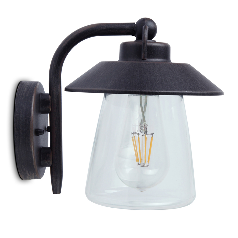 Lutec - Cate ES/E27 Wall Lantern Black Aluminium Clear Glass 5264201213