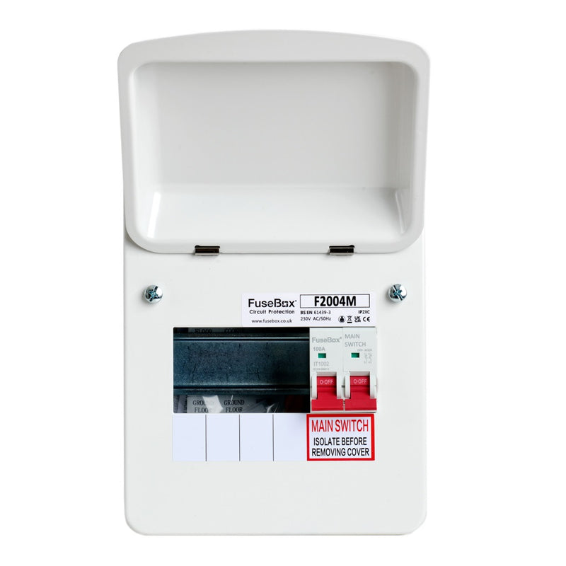 FuseBox 4 Way RCBO 100A Main Switch Consumer Unit F2004M Front