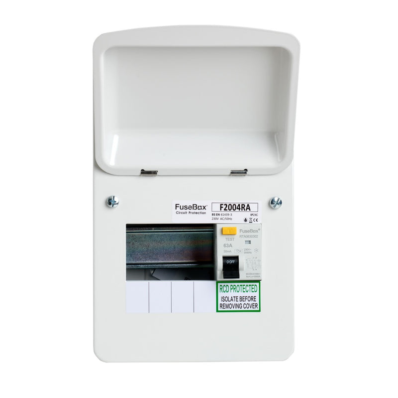FuseBox  4 Way 63A 30mA RCD Consumer Unit F2004RA Front