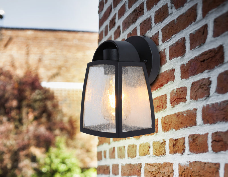 Lutec Kelsey ES/E27 Wall Light Black Aluminium Seedy Glass 5273701012 B