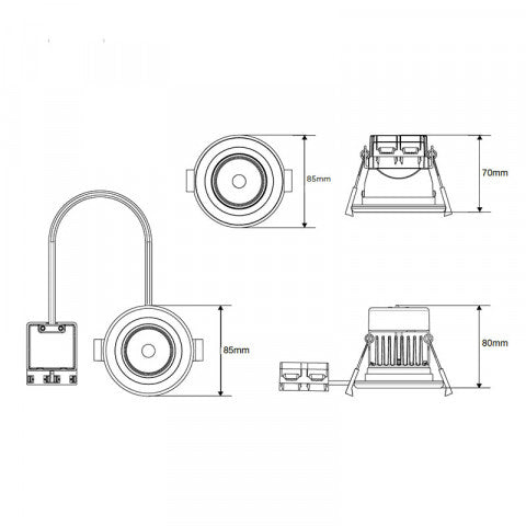 Megaman TEGO Fully Fire-Rated Integrated LED Downlight 5w 519030 DImensions