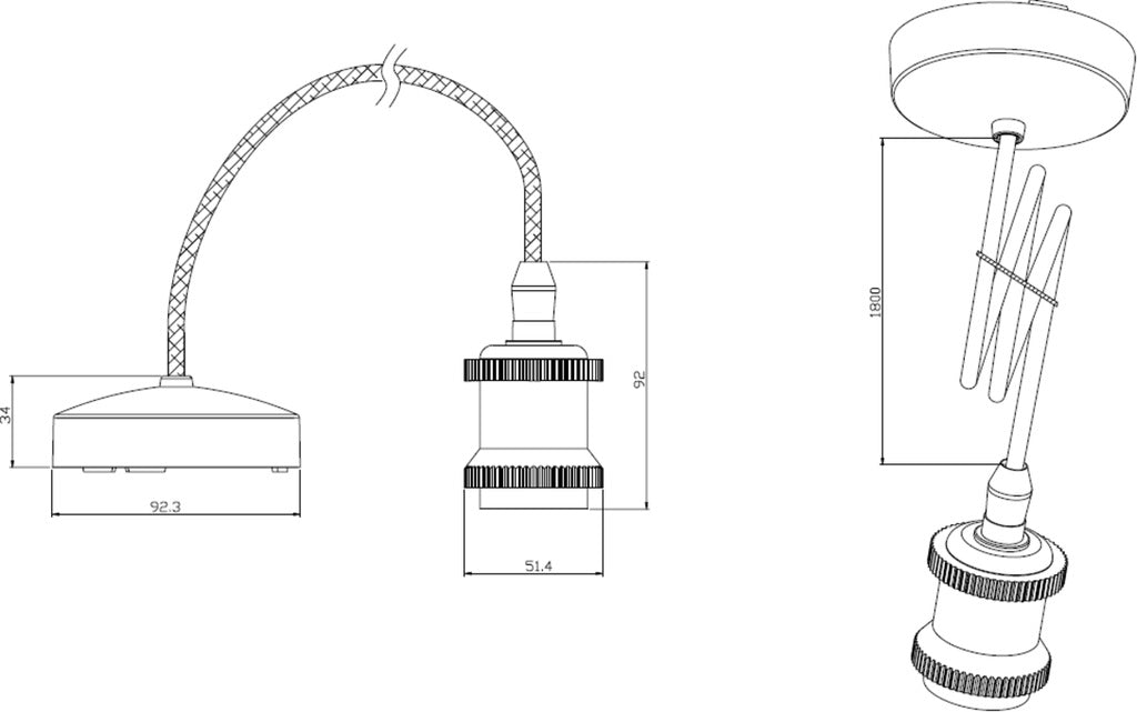 Products Knightsbridge - 1.8m E27 Vintage Pendant Set Polished Brass 8271LPB Dimensions