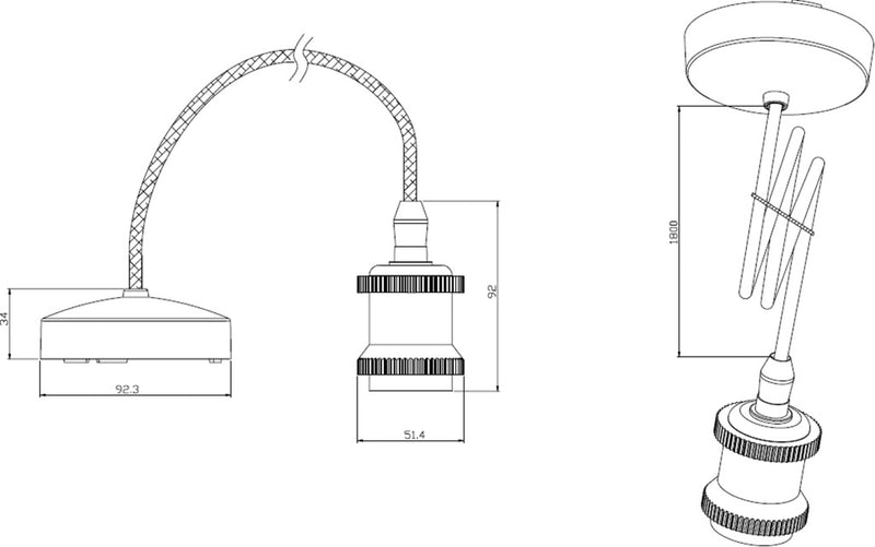 Products Knightsbridge - 1.8m E27 Vintage Pendant Set Polished Brass 8271LPB Dimensions