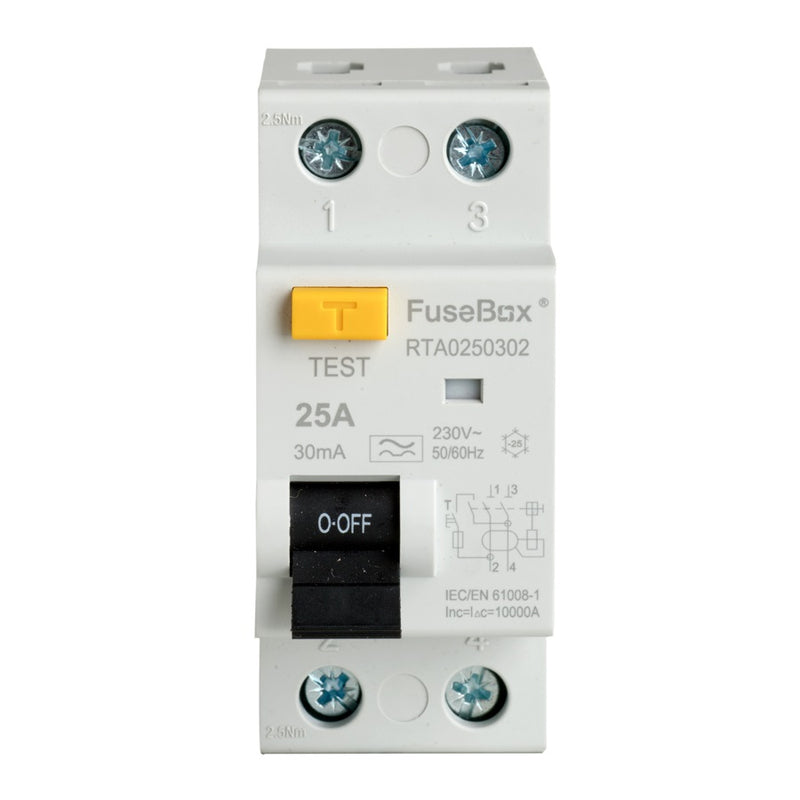 FuseBox Type A 25A 30mA 2P RCD RTA250302