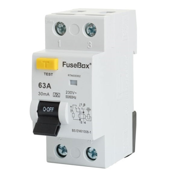 FuseBox Type A 63A 30mA 2P RCD RTA630302 Angle