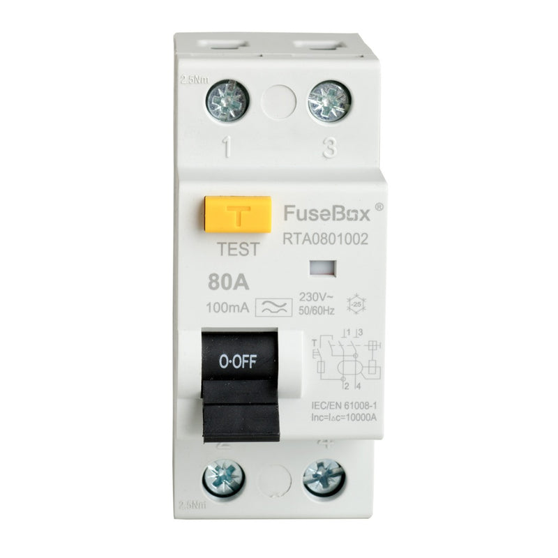 FuseBox Type A 80A 30mA 2P RCD RTA800302 Front