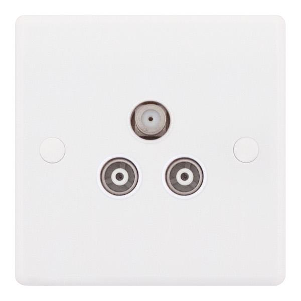 Selectric - Smooth 1 Gang F-Type Satellite Socket + 2 Gang TV/FM Coaxial/Aerial Socket – Isolated SSL539