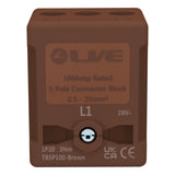 Live Electrical - TB5P100-BROWN - Terminal Block 5P 100A - Brown