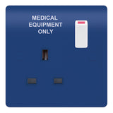 Selectric - SSL667 - 13A Blue Medical Socket Outlet 1 Gang Switched DP with Twin Earth