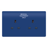 Selectric - SSL668 - 13A Blue Medical Socket Outlet 2 Gang Unswitched with Twin Earth