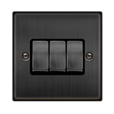Click Deco - Matt Bronze - 10AX 3 Gang 2 Way Plate Switch