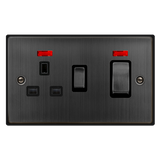 Click Deco - Matt Bronze - 45A 2 Gang DP Switch With 13A DP Switched Socket Outlet & Neons