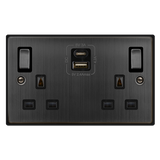 Click Deco - Matt Bronze - 13A 2 Gang Switched Socket Outlet With Type A & C USB (4.2A) Outlets