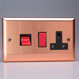 Varilight - Urban Brushed Copper 45A Cooker Panel with 13A Double Pole Switched Socket Outlet (Red Rocker) XY45PB.BC