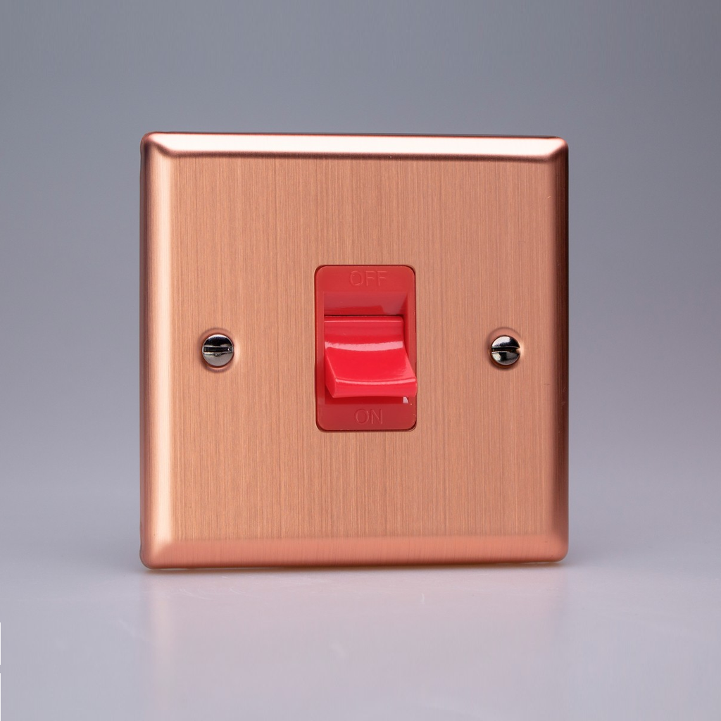 Varilight - Urban Brushed Copper 45A Cooker Switch (Red Rocker) XY45S.BC