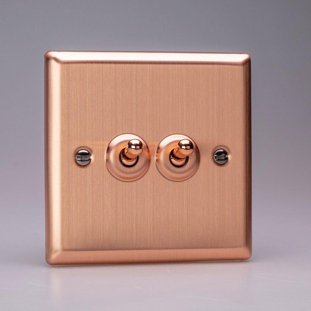 Varilight - Urban Brushed Copper 2 Gang 2 Way 10A Toggle Switch XYT2.BC