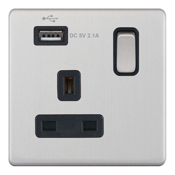 Selectric - Screwless 1 Gang 13A Socket With USB 5MPLUS