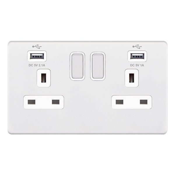 Selectric - Screwless 2 Gang 13A Socket With USB 5MPLUS